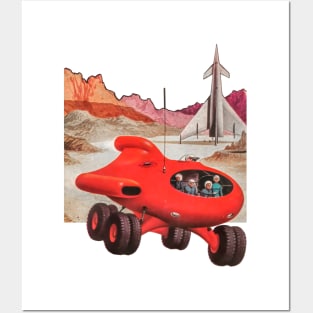 Red Spaceship Exploration Planet Rocket Astronauts Science Fiction Comic Posters and Art